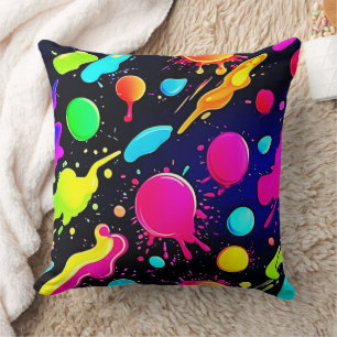Neon Paint Splatter Design Cushion