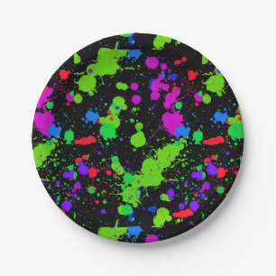 Neon Paint Splatter, Faux Glow in the Dark, Paper Plate