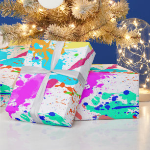 Neon Paint Splatter Modern Colourful Wrapping Paper