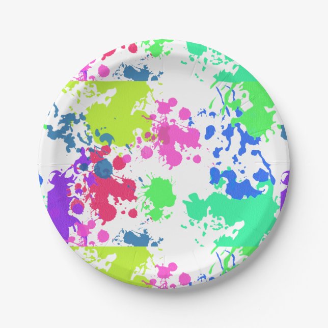 Neon Paint Splatter, Paper Plate (Front)