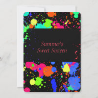 Neon Paint Splatter, Sweet Sixteen Invitation