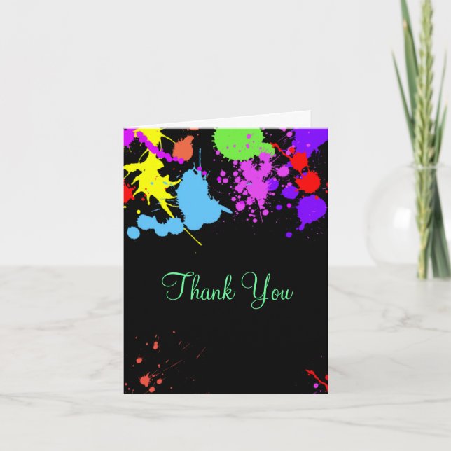 Neon Paint Splatter, Thank You, Custom You Card (Front)