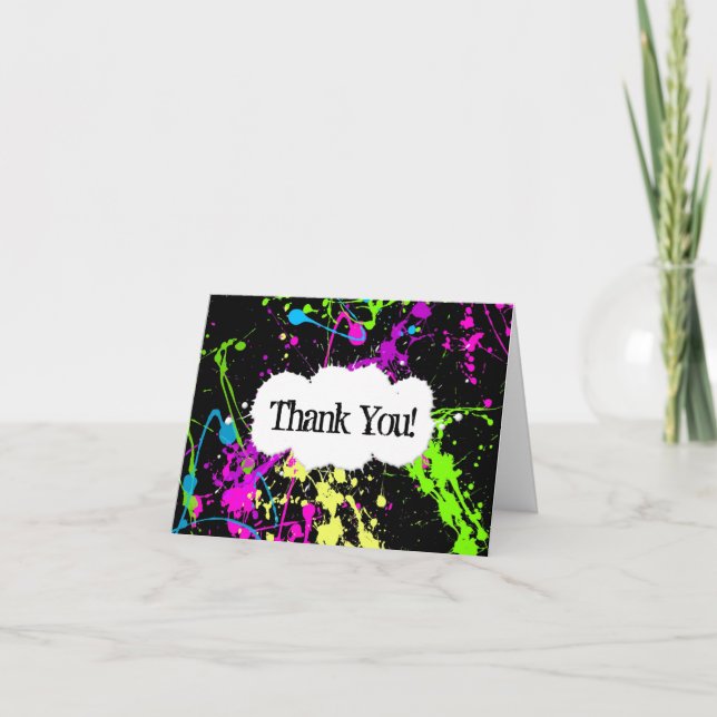 Neon Paint Splatter Thank You or Note Card (Front)