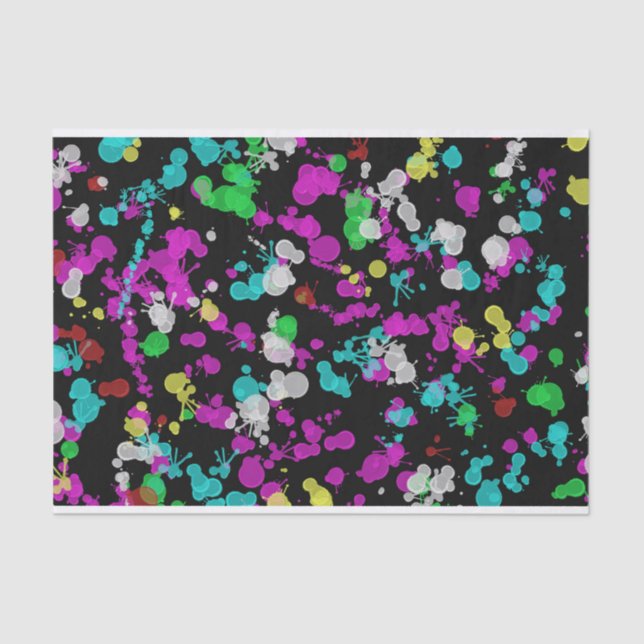 Neon Paint Splatters on Black Background Tissue Paper (Front)