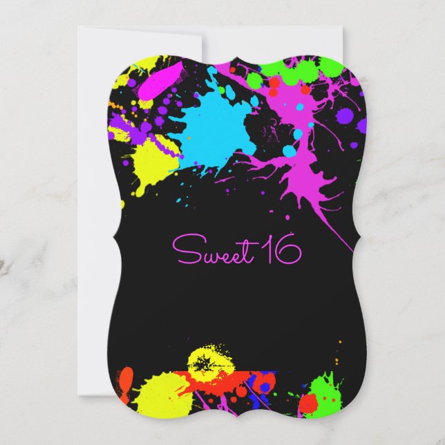 Neon Paint, Sweet Sixteen, Bat Mitzvah Invitation (Front)