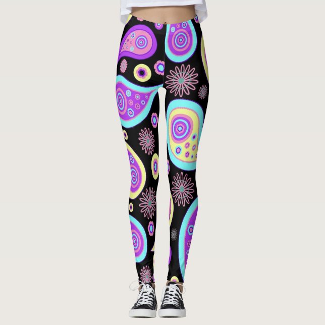 Neon Paisley Pattern Leggings (Front)