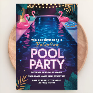 Neon Palm Springs Pool Party Birthday Invitation