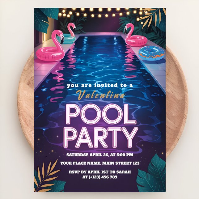 Neon Palm Springs Pool Party Birthday Invitation (Creator Uploaded)