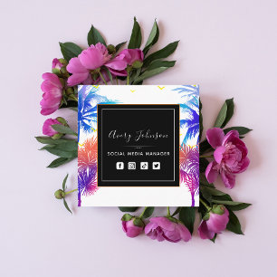 Neon Palm Tree Vacation Theme Qr Code Social Media Square Business Card