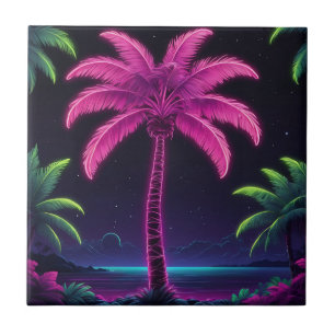 Neon Palm Tree with Retro Vibes and Tropical Glow Tile