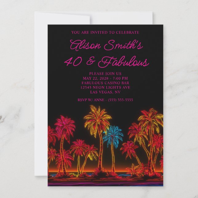 Neon Palm Trees 40 & Fabulous Invitation (Front)