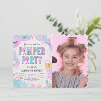 Neon Pamper Spa Party Birthday Photo Invitation