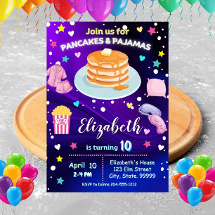 Neon Pancakes and Pyjamas Birthday Party Invitatio Invitation