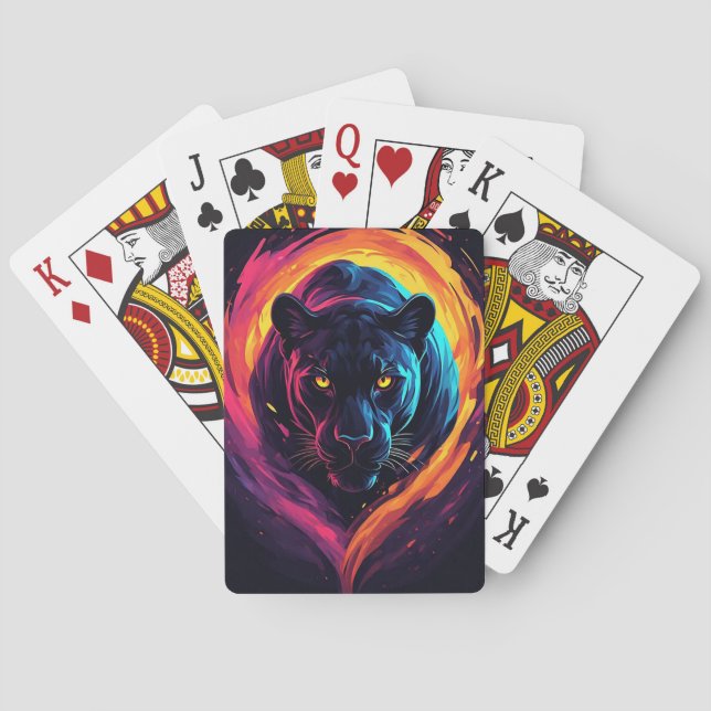 Neon Panther Fury 🐆⚡ Aggressive Jungle Beast Playing Cards (Back)