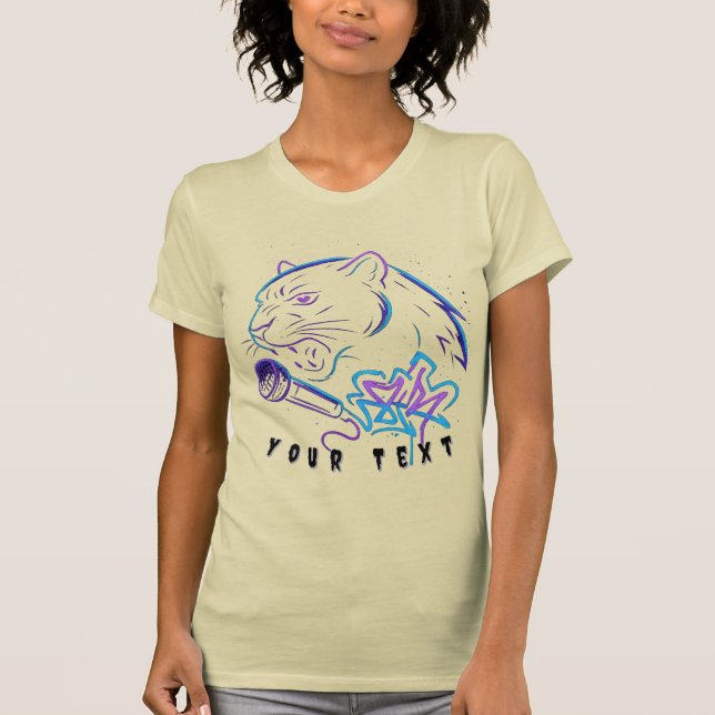 Neon Panther Graffiti Mic Art T-Shirt (Front)
