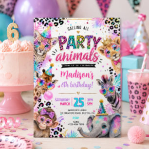 Neon Party Animals Birthday  Invitation
