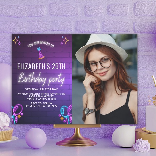 Neon Party Birthday Invitation Photo Design (Creator Uploaded)