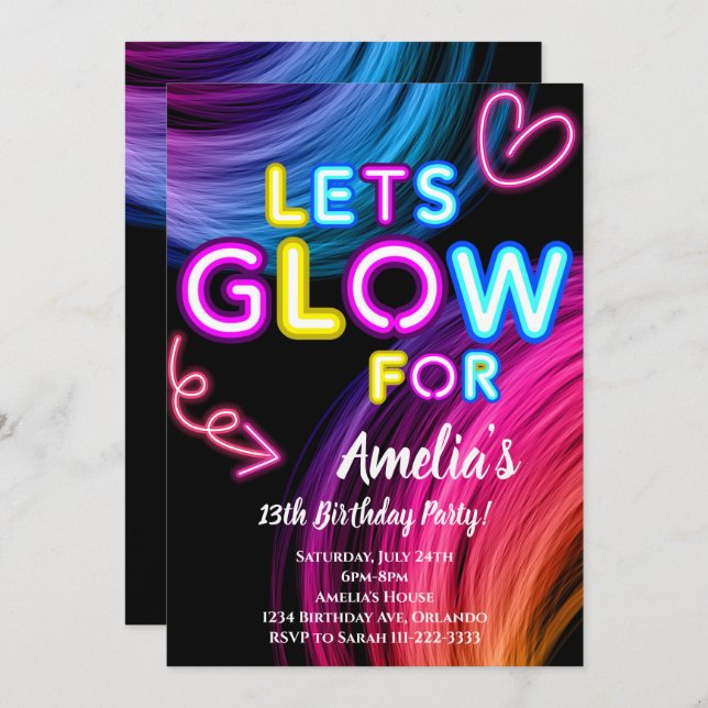 Neon Party Glow Birthday Invitation (Front/Back)