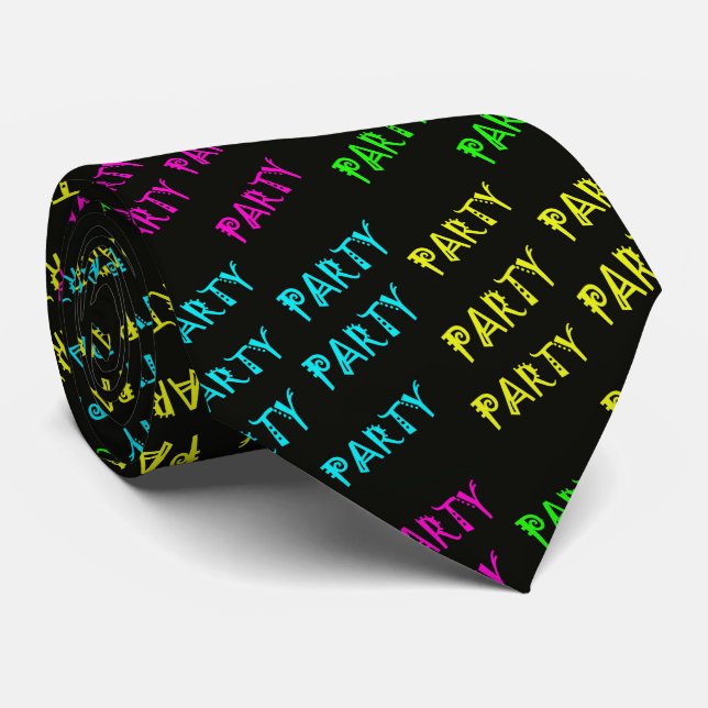 Neon Party Glow In The Dark Print Necktie (Rolled)