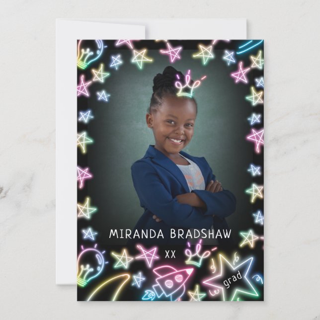 Neon Pastel Stars Galaxy Kids Graduation Photo Announcement (Front)