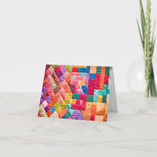 Neon Patchwork Quilt Pattern Note Card