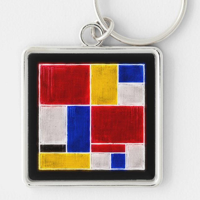 Neon Pattern Mondrian Key Ring (Front)