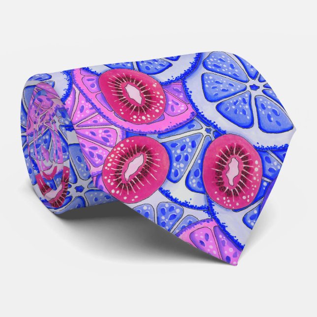 Neon pattern Orange grapefruit and kiwi fruit Tie (Rolled)