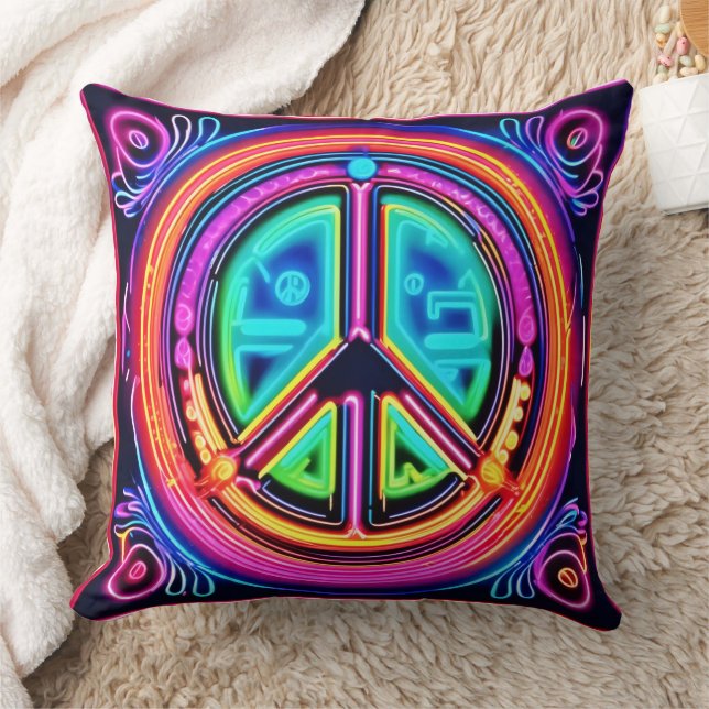 Neon Peace Mandala Cushion (Blanket)