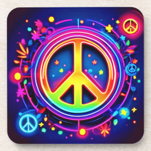 Neon Peace Symbol Art Coaster