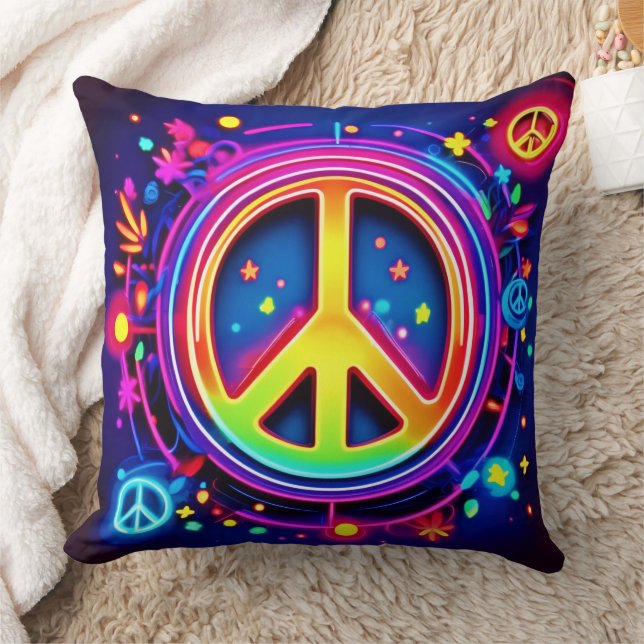 Neon Peace Symbol Art Cushion (Blanket)