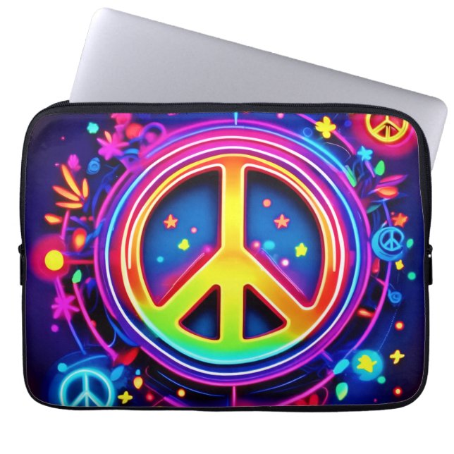 Neon Peace Symbol Art Laptop Sleeve (Front)
