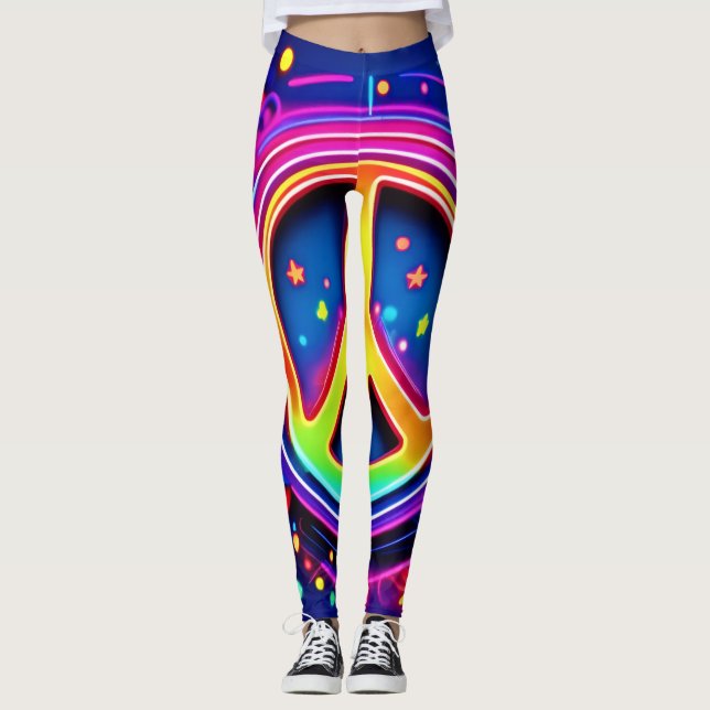Neon Peace Symbol Art Leggings (Front)