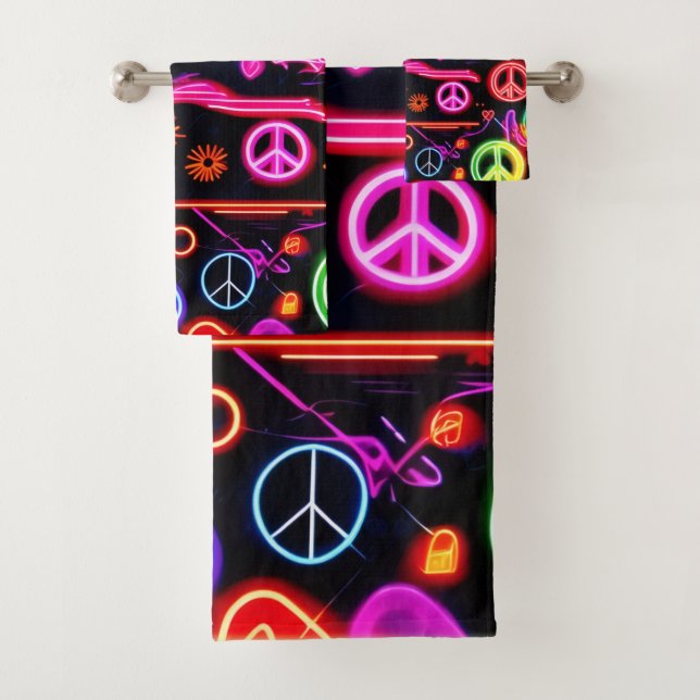 Neon Peace Symbol Patterns Bath Towel Set (Insitu)