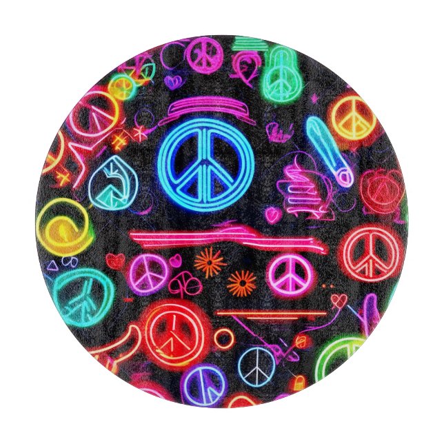 Neon Peace Symbol Patterns Cutting Board (Front)