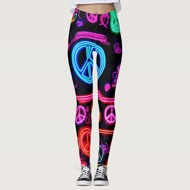 Neon Peace Symbol Patterns Leggings (Front)