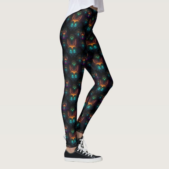 Neon Peacock Flower Blossom Leggings (Right)