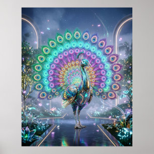Neon Peacock Hologram Garden Poster