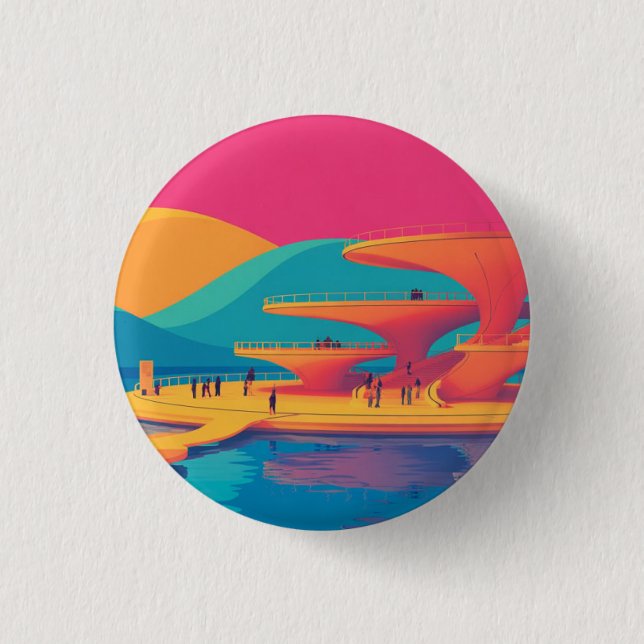 Neon Peak Waterfront 3 Cm Round Badge (Front)