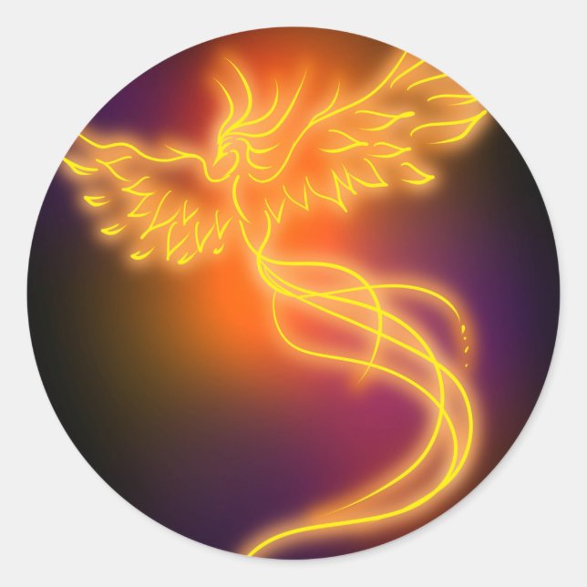 Neon Phoenix Classic Round Sticker (Front)