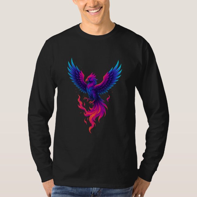 Neon Phoenix Rebirth – Vibrant Mythical Firebird D T-Shirt (Front)