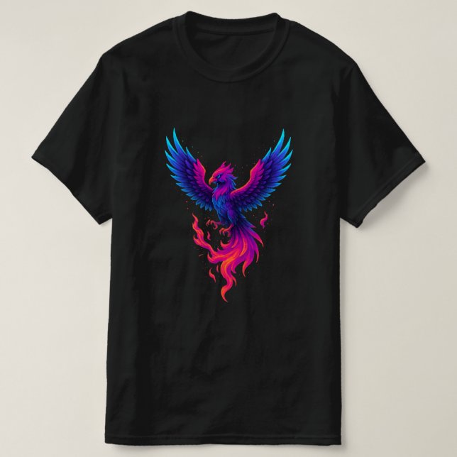 Neon Phoenix Rebirth – Vibrant Mythical Firebird  T-Shirt (Design Front)