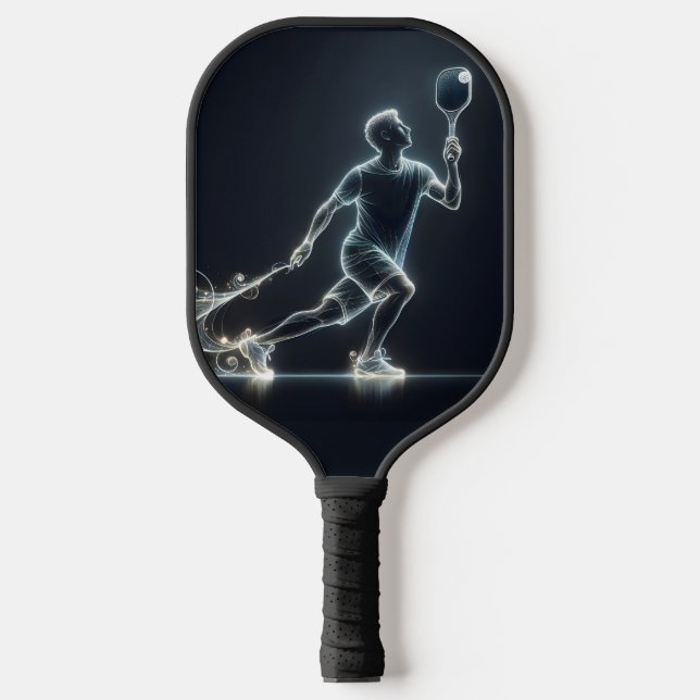 Neon Pickleball Player On Black Paddle (Front)
