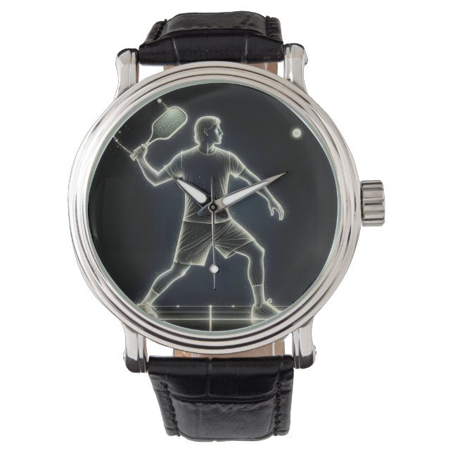 Neon Pickleball Player With Paddle Watch (Front)