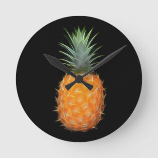 Neon Pineapple Glowing Fruit Art  Round Clock