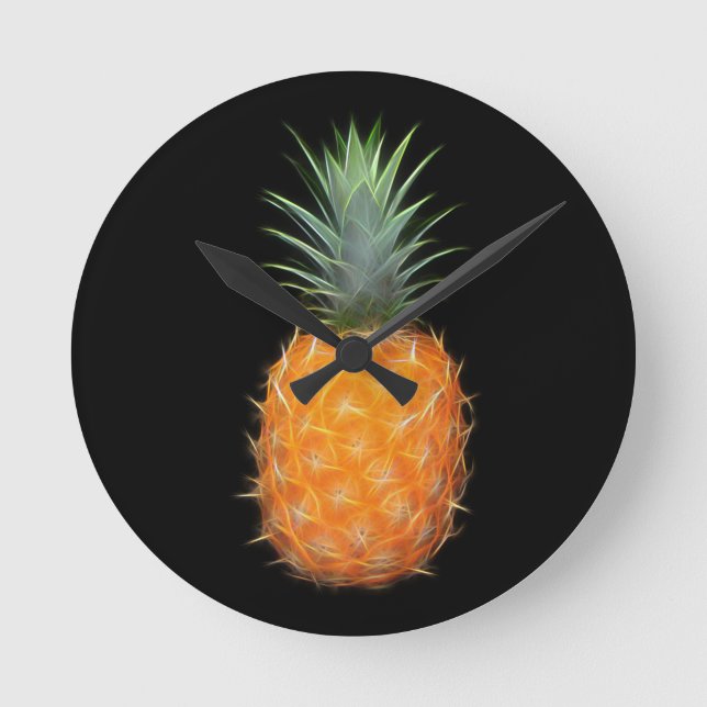 Neon Pineapple Glowing Fruit Art  Round Clock (Front)