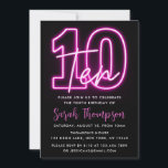 Neon Pink 10th Birthday Invitation<br><div class="desc">Design features Pink Neon graphics on Front side. Perfect for Girls.</div>