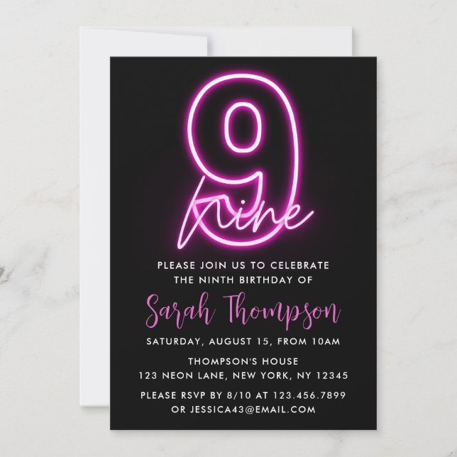 Neon Pink 10th Birthday Invitation (Front)