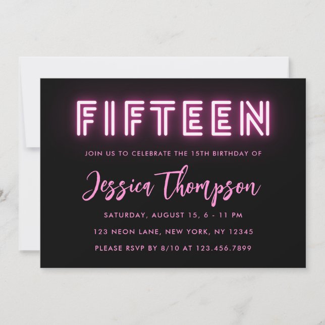 Neon Pink 15th Birthday Invitation (Front)