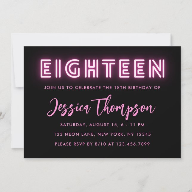 Neon Pink 18th Birthday Invitation (Front)