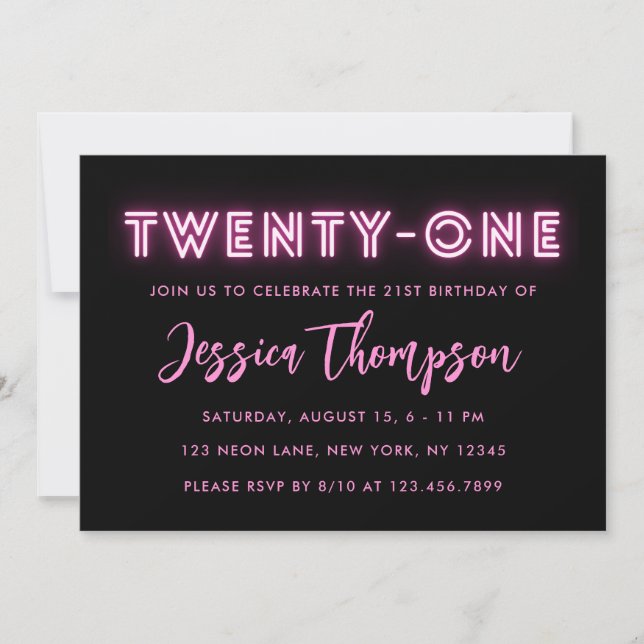 Neon Pink 21st Birthday Invitation (Front)